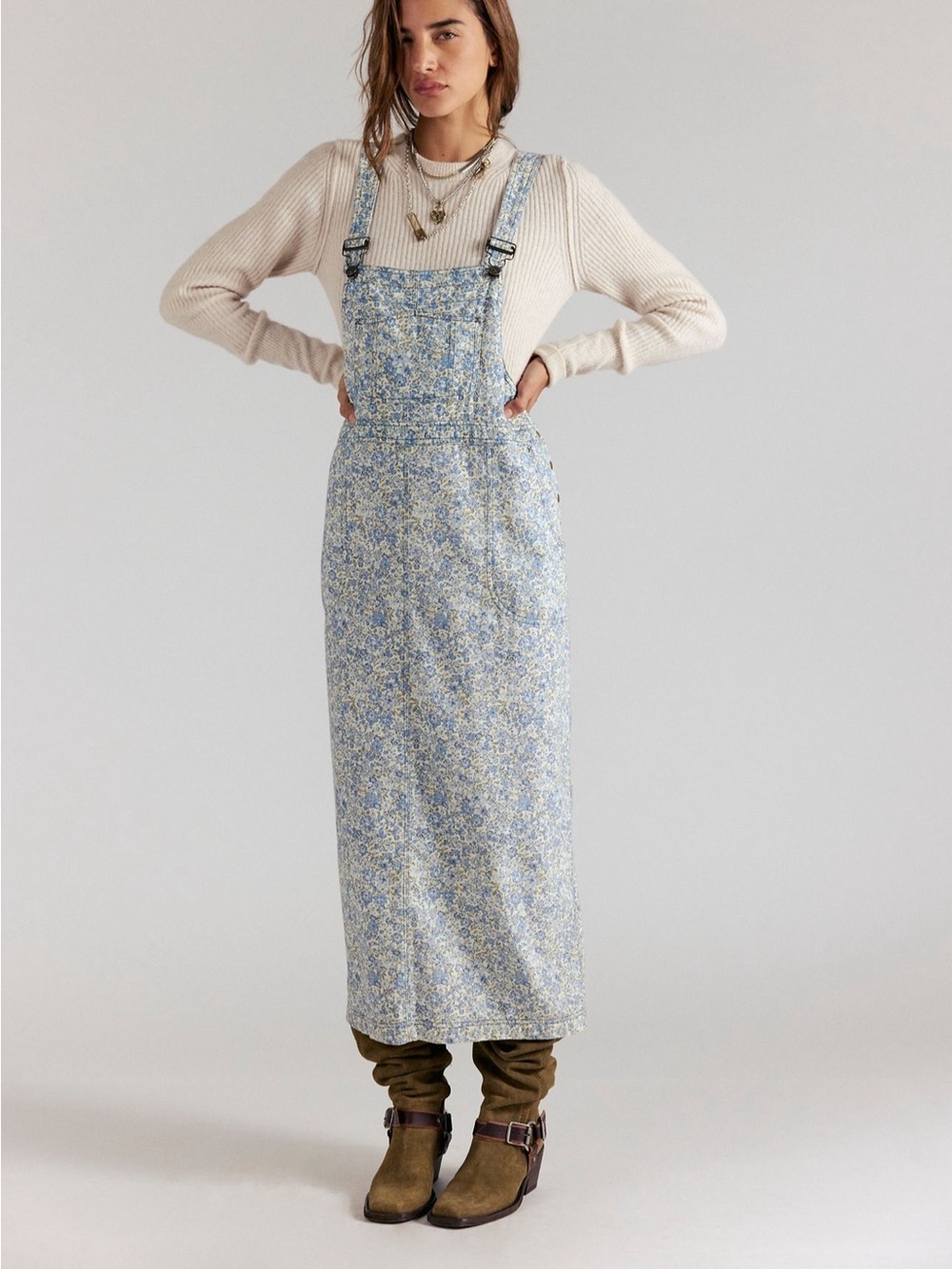 Free People Hanson Apron Floral Midi Dress